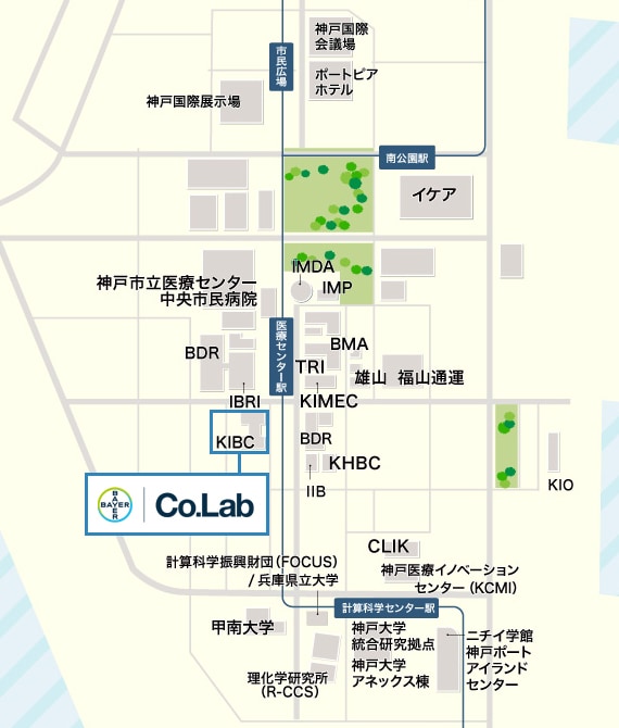 Co.Lab Kobe最寄駅　ポートライナー「医療センター」駅周辺図